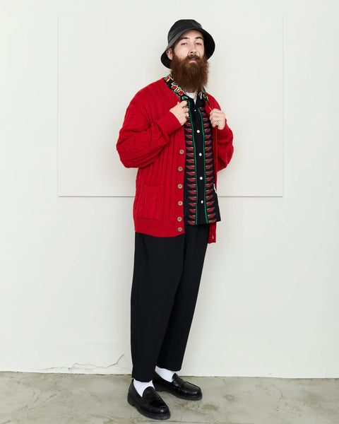 Hand Knit Cardigan / RED