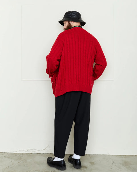 Hand Knit Cardigan / RED