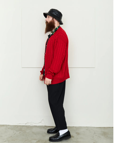 Hand Knit Cardigan / RED