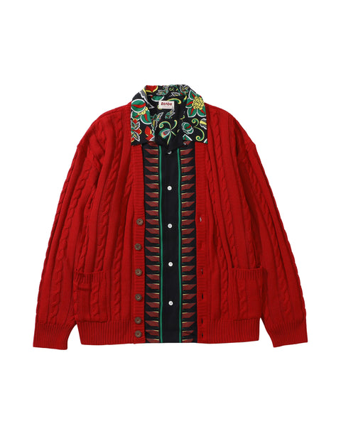Hand Knit Cardigan / RED