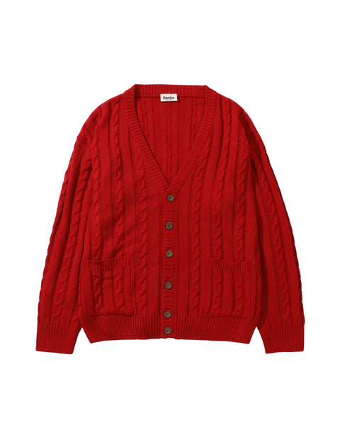 Hand Knit Cardigan / RED
