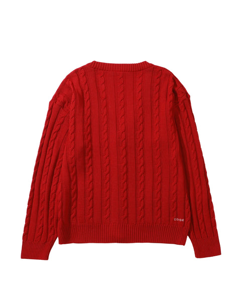 Hand Knit Cardigan / RED