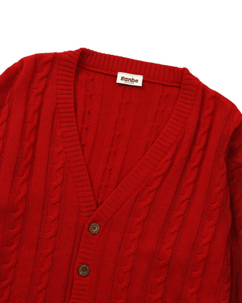 Hand Knit Cardigan / RED