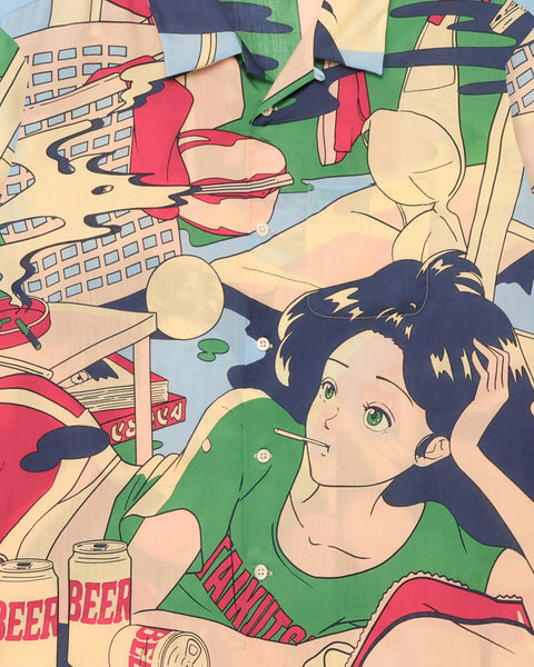 Eanbe_長袖アロハシャツ_東京干物語_柄の寄り画像
