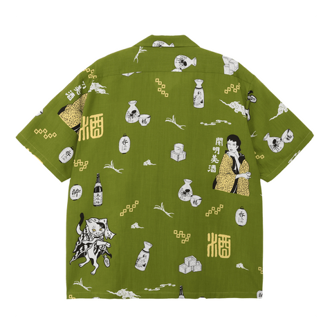 日本酒柄(酒柄)_緑(グリーン)_アロハシャツ_Eanbe