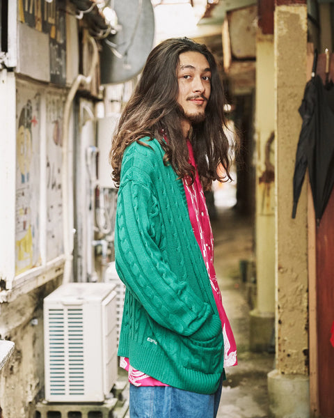 Hand Knit Cardigan / GREEN