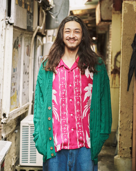 Hand Knit Cardigan / GREEN