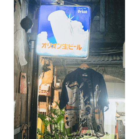 街中柄（チャンプルー文化）_バックパネル_オリオンビールコラボ_アロハシャツ_Eanbe