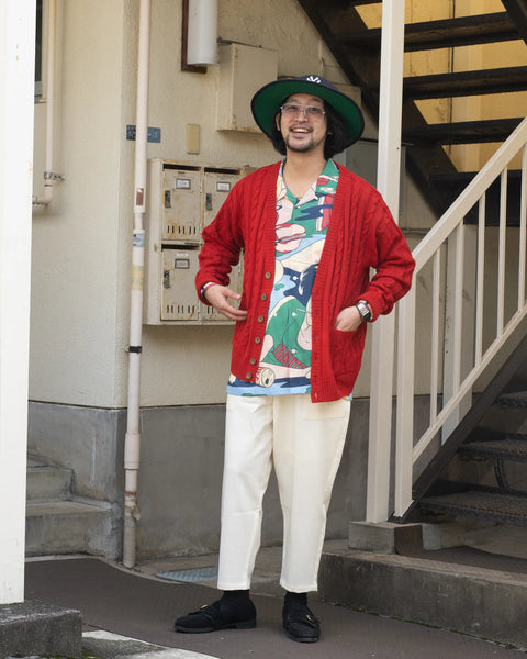 Hand Knit Cardigan / RED