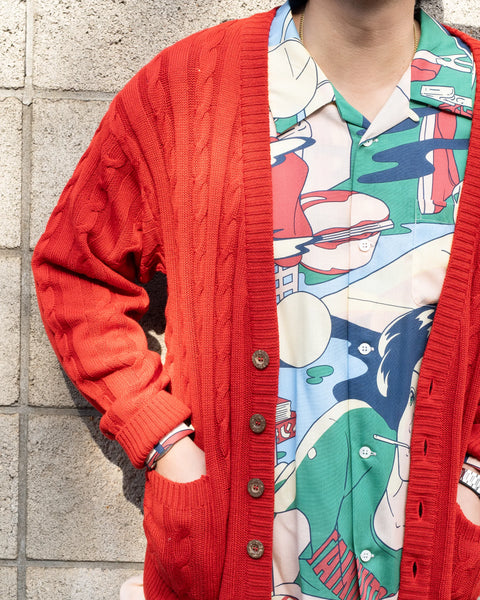 Hand Knit Cardigan / RED