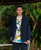 Eanbe 無地 ネイビー スラックス ジャケット モデルルック画像