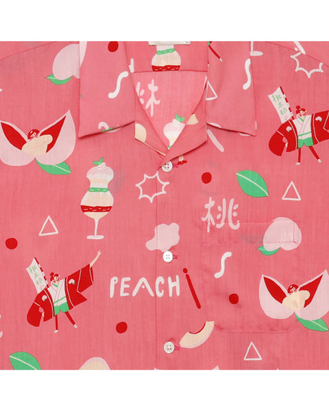 Eanbe PEACH PINK アロハシャツの襟元のディテール