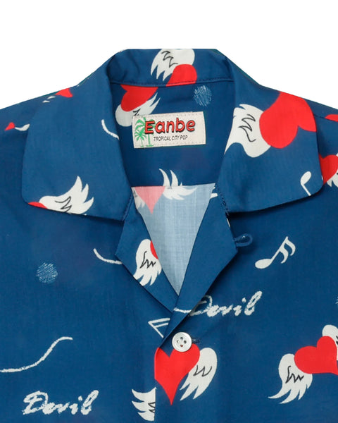 Eanbe ハート ネイビー キッズアロハシャツ 物撮り画像