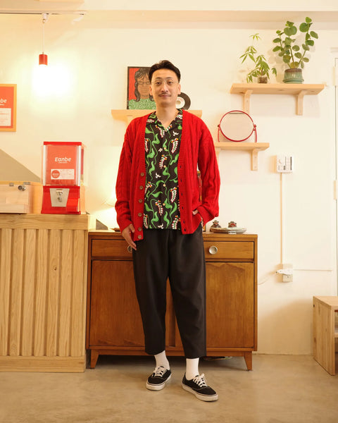 Hand Knit Cardigan / RED