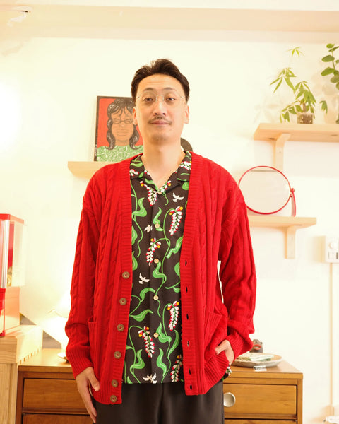 Hand Knit Cardigan / RED