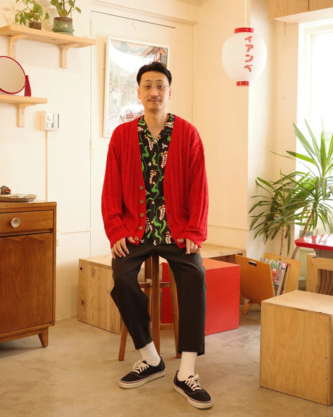 Hand Knit Cardigan / RED