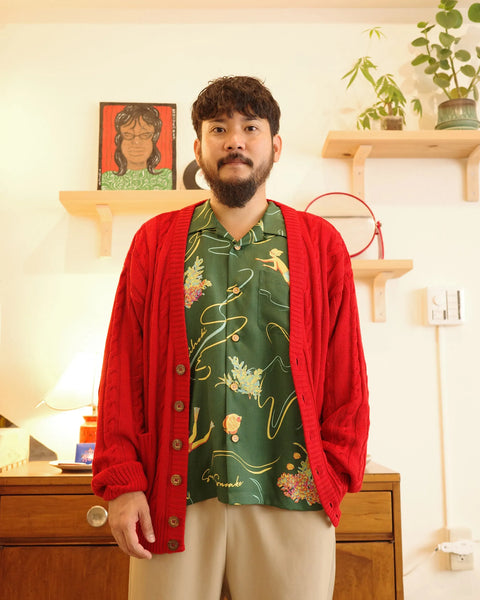 Hand Knit Cardigan / RED