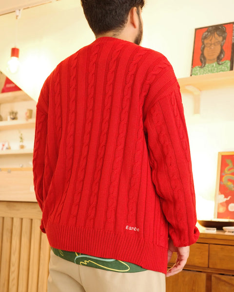 Hand Knit Cardigan / RED