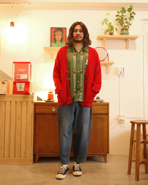 Hand Knit Cardigan / RED