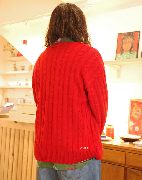Hand Knit Cardigan / RED