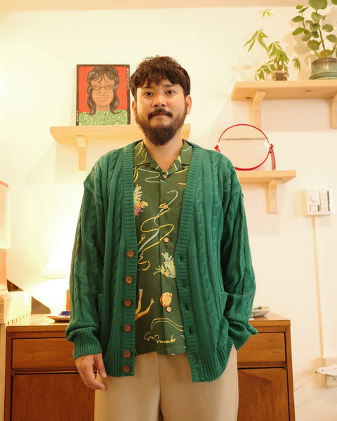 Hand Knit Cardigan / GREEN