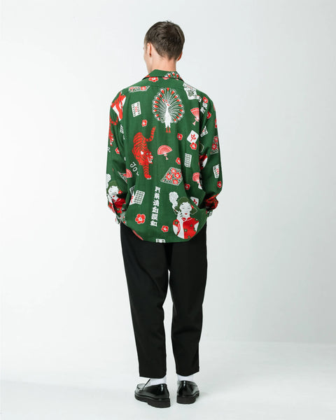 eanbe 麻雀 柄シャツ 長袖 麻雀 L/S SHIRT / GREEN – Eanbe
