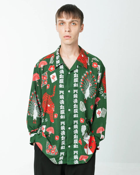 Eanbe いあんべ 麻雀 / GREEN アロハシャツ ハワイアンアロハ　沖縄 麻雀 L/S SHIRT / GREEN – Eanbe