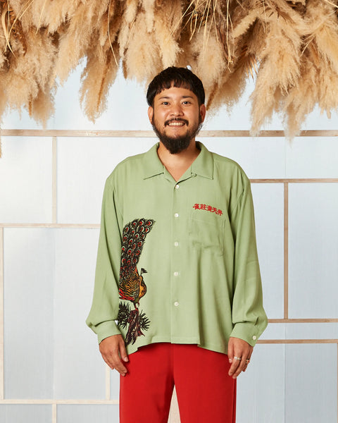 雀荘青天井 L/S SHIRT / GREEN