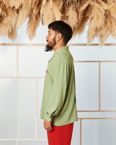 雀荘青天井 L/S SHIRT / GREEN