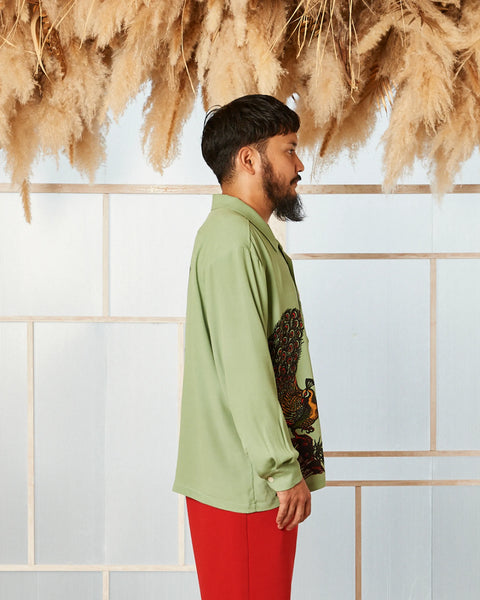 雀荘青天井 L/S SHIRT / GREEN