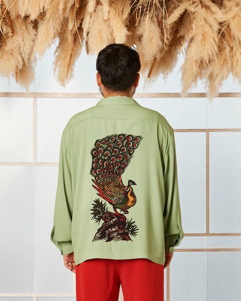 雀荘青天井 L/S SHIRT / GREEN