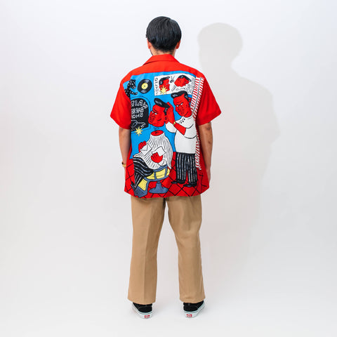 Barber柄（理容師柄）_アロハシャツ_着用イメージ_Eanbe