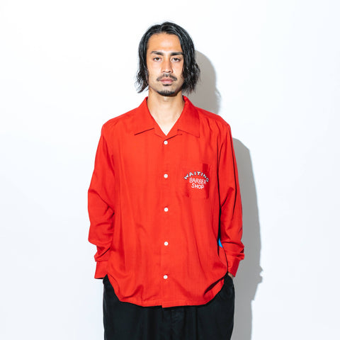 Barber柄（理容師柄）_ロングアロハシャツ_着用イメージ_Eanbe