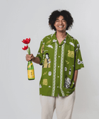 日本酒柄（酒柄）_緑（グリーン）_アロハシャツ_着用イメージ_Eanbe