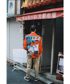 Barber柄（理容師柄）_ロングアロハシャツ_着用イメージ_Eanbe
