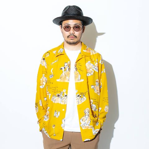 ママ柄（スナック柄）_ロングアロハシャツ_着用イメージ_Eanbe